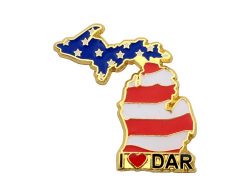  DAR PIN 1.5” DIE STRUCK SHINY GOLD METAL, ENAMEL FILL 