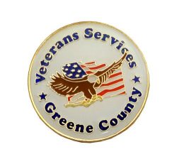  VETERANS PIN 1” DIE STRUCK SHINY GOLD METAL, ENAMEL FILL 