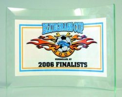  glass curved soccer award 4”X6” 